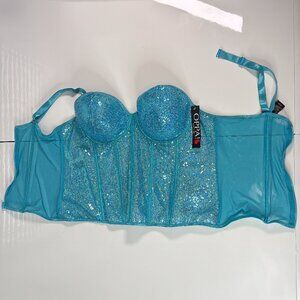 OPPAI Blue Sequin Mesh Bustier Corset Top Plus Size 2X NWT